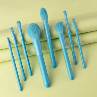 Buy Again hot selling custom 8 pieces  private label handle blue wood makeup brush