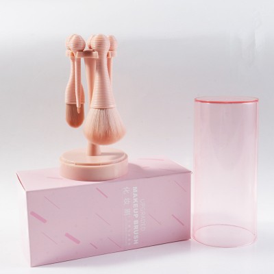 Buy Again pink series high quality 5 piece candy shape pink make up brush with holder box