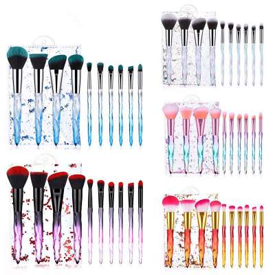 2020 High quality 10pcs vegan Synthetic professional private label crystal makeup brush with glitter bag