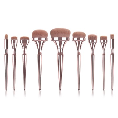 High quality new design luxury makeup brushes,purple cosmetic brush 9pcs champagne gold makeup brushes